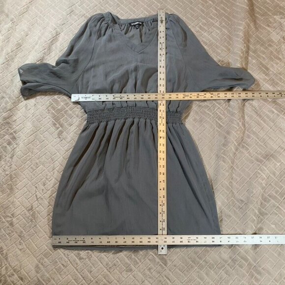 Express Womens Small Dress Gray Lined Chiffon Short Mini V Neck Flowy Summer - Picture 5 of 6